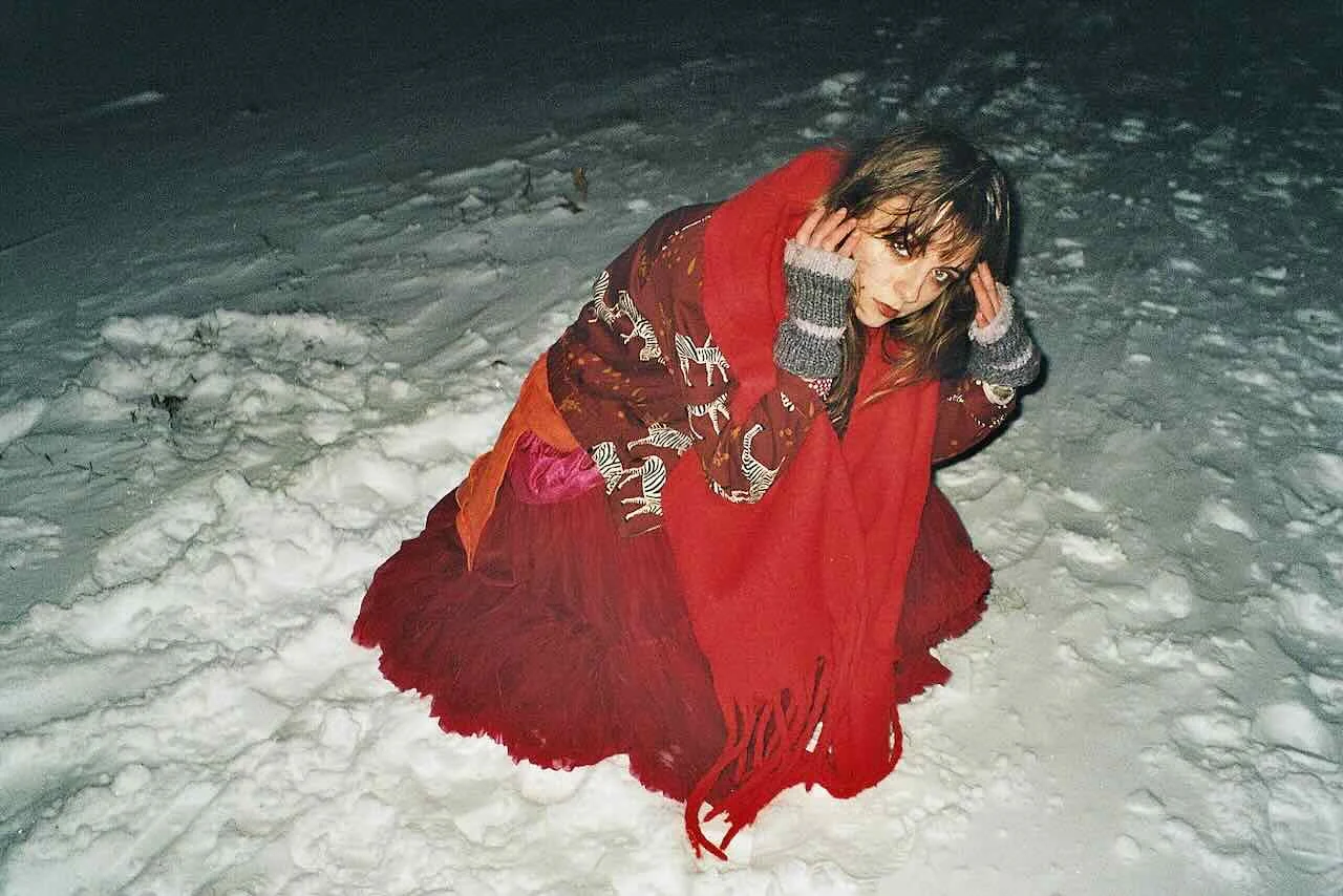 Fotoserie rot – Nahporträt vor Abendhimmel