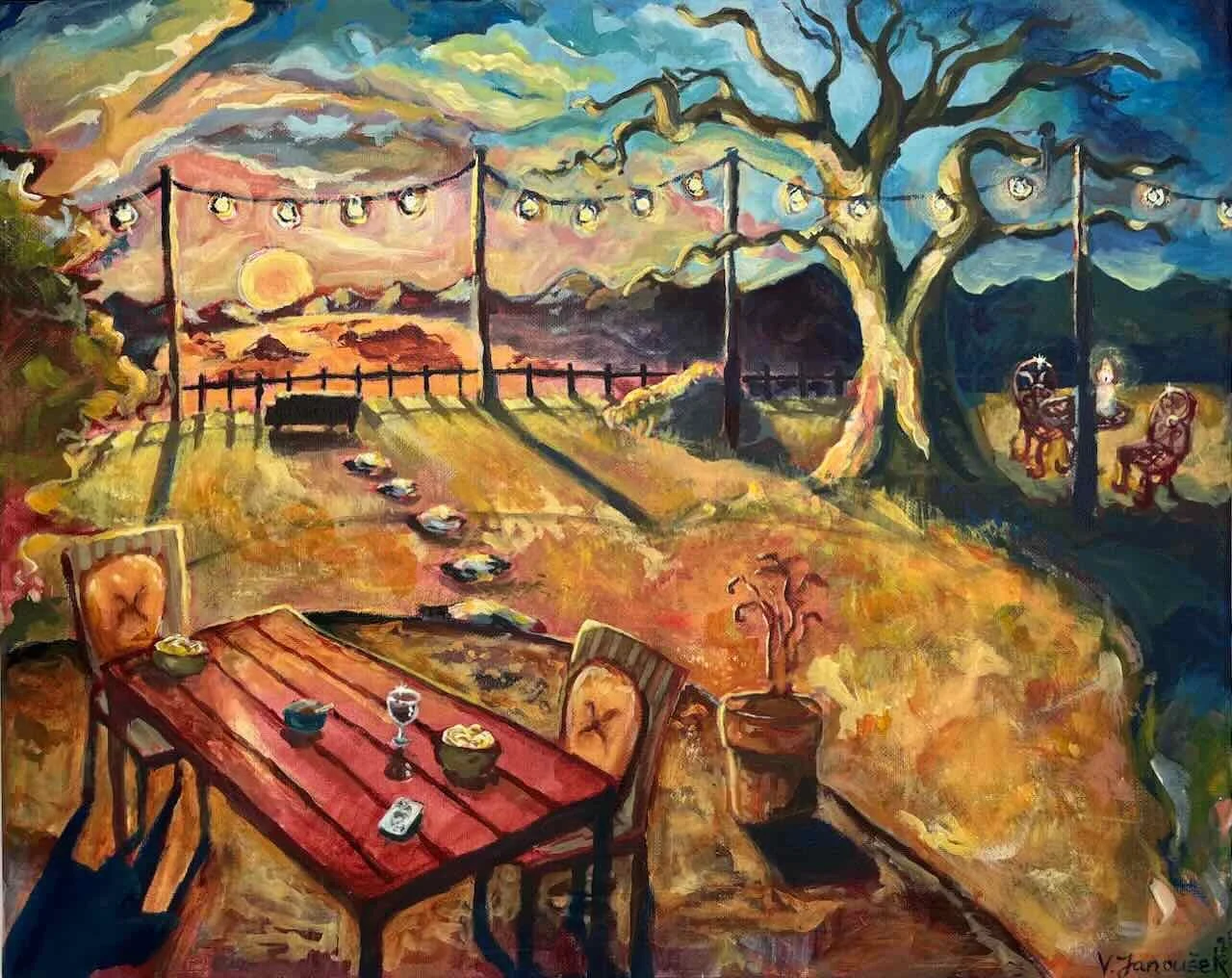 Kreuzbube – farbige Landschaft mit Spielkarte